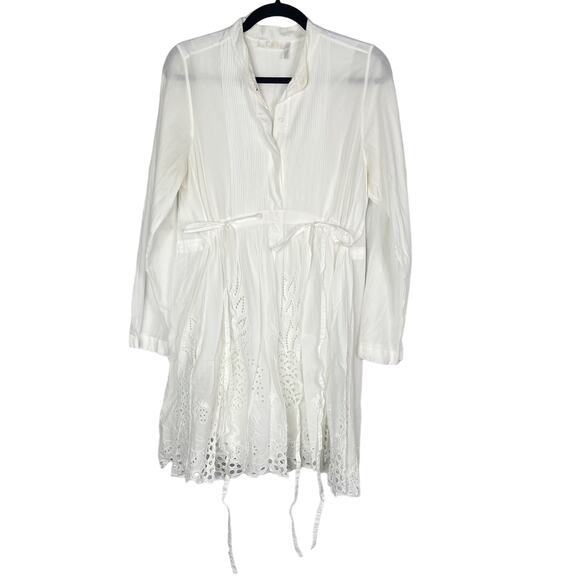 Chloe Small White Pineapple Broderie Anglaise Dress Long Sleeve Tie Waist Eyelet - Picture 1 of 16